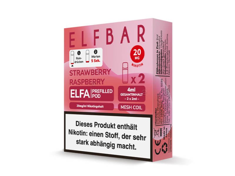 ELFBAR ELFA Prefilled Pod - Strawberry, Raspberry (Erdbeere, Himbeere) - 20mg - 2er Set - Dampf - Affe